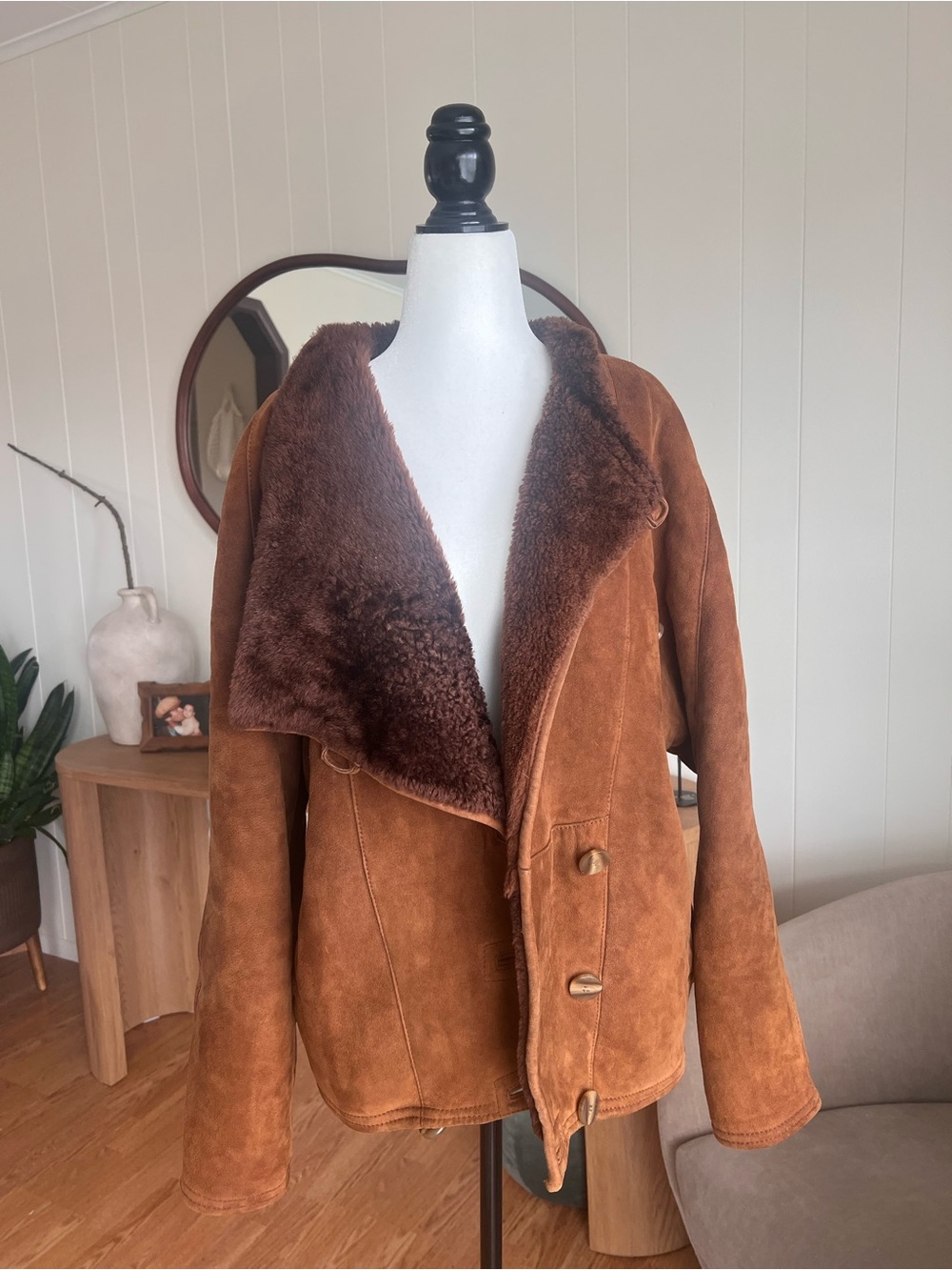 Brown Suede Shearling-Trim Jacket - Women